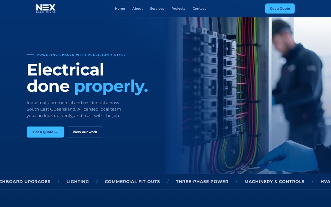 The Nex Electrical website built by Summit Growth Systems